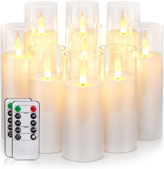 Homemory Pure White Acrylic Flameless LED Candles, Battery Operated With Remote Control and Timer, Electric Fake Candles for Wedding, Home Decor, Set of 9
