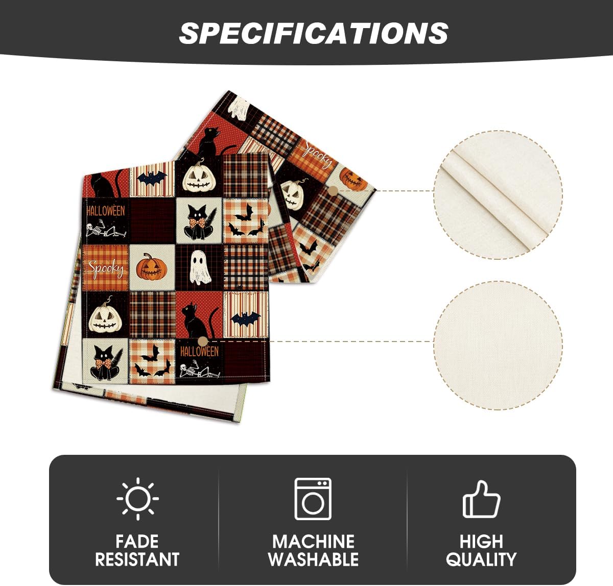 Artoid Mode Black Cat Bat Pumpkin Spooky 210 GSM Halloween Table Runner, Ghost Kitchen Dining Table Decoration for Home Party Decor 13x36 Inch