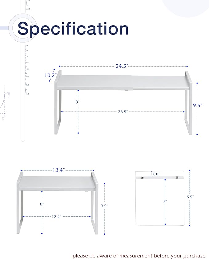 Nxconsu Expandable Cabinet Shelf Organizer Riser for Kitchen Pantry Cupboard Under Sink Countertop Home Storage Organization Rack Space Saver Freestanding Heavy Duty Nonslip Stackable White Large