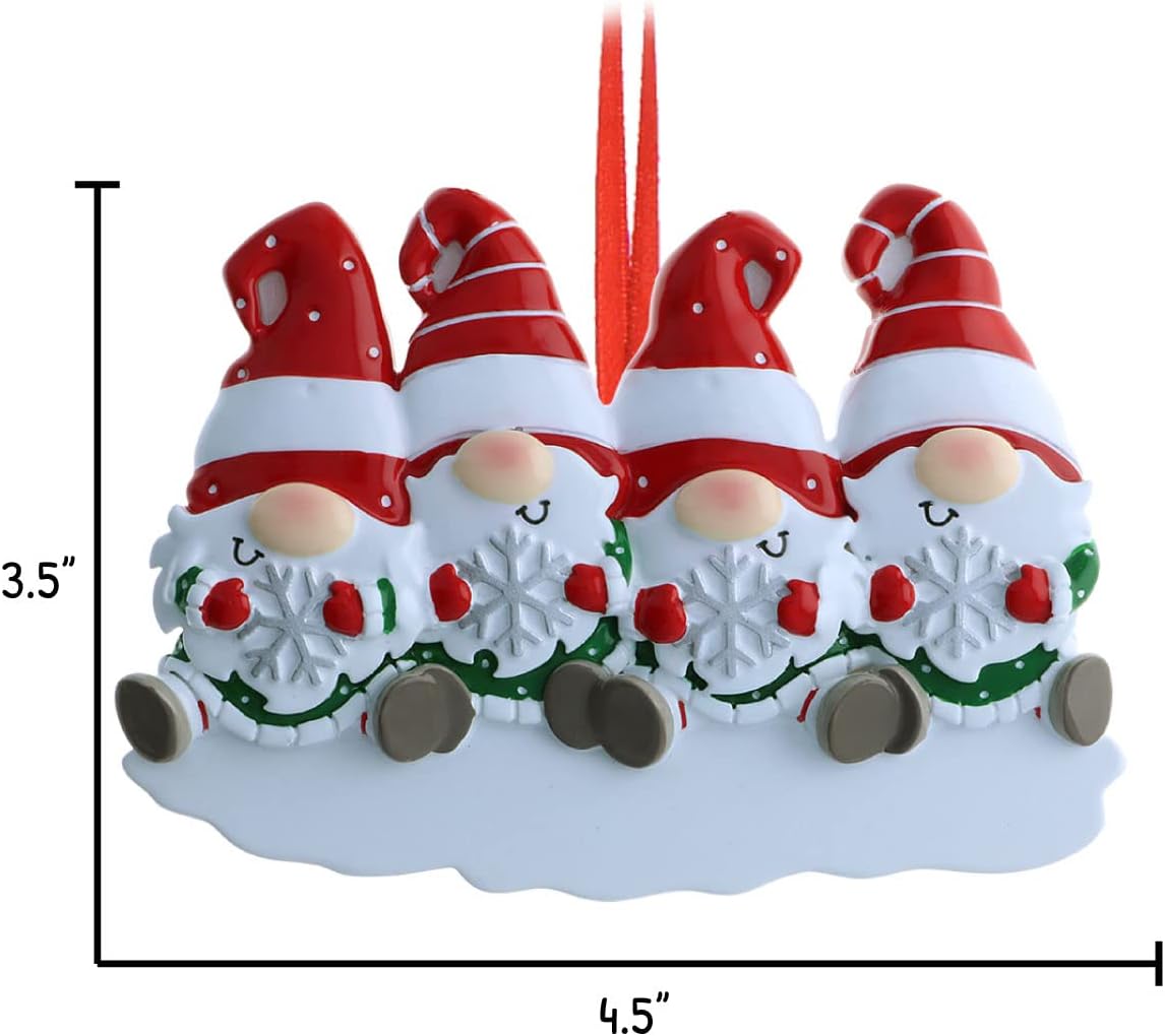 3D Gnome Family of 4 Christmas Ornament 2025 Personalized Family Christmas Ornaments 2025 | Snowflakes Scandinavian Personalized Tree Ornaments Customizable Gifts Santa Hat Gnomes of Four Ornament