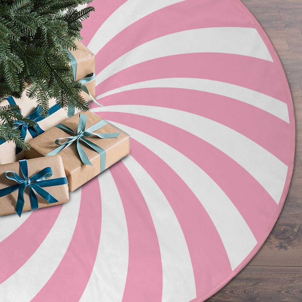 Swirl Stripe Christmas Tree Skirt 36 inches Sweet Candy Cane Pink Christmas Decorations Xmas Tree Mat Holiday Party Home Decorations (Pink, 36in)