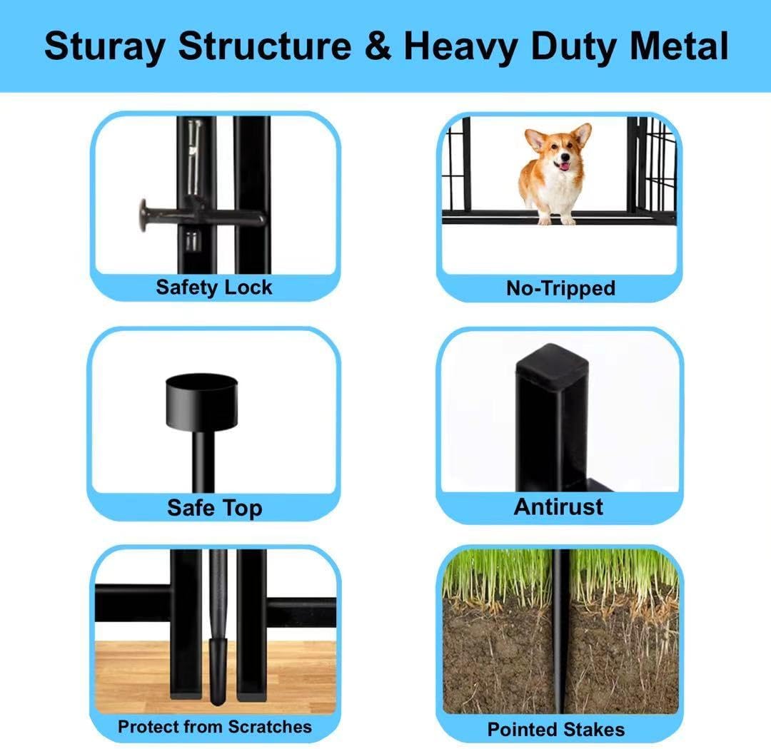 12 Panels Tall Garden Fence Animal Barrie, 48 in(H) X26.6 Ft(L) Wide Door Low Threshold Dog Fence, Black Pet Fence Outdoor, Garden Fence with Gate, Dog Fences Outdoor for Yard