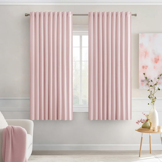 MIULEE Baby Pink Back Tab Blackout Curtains 63 Inch Length 2 Panels Set for Living Room Bedroom Privacy, Rod Pocket/Pinch Pleat Thermal Insulated Room Darkening Pleated Light Blocking Drapes