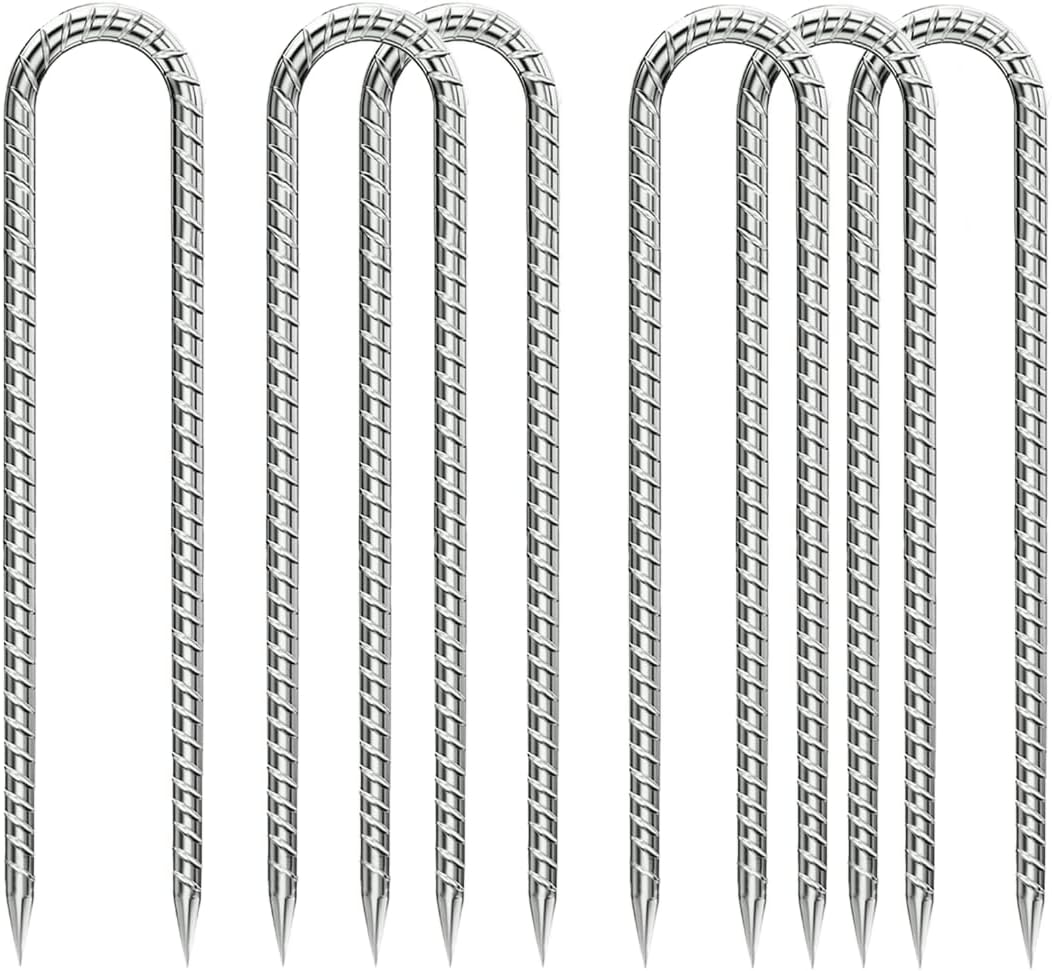 Ground-Stakes-Heavy-Duty-12 inch, U-Hook Rebar Stakes Galvanized Anti-Rust 6pcs Garden Stakes Metal Ground Anchors for Garden Dog Fence Chicken Coop Tent Trampoline Accessories Deer Fence