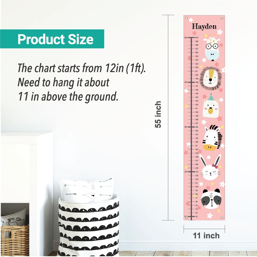 Personalized Canvas Growth Chart for Kids, Height Chart for Kids, Growth Chart Banner with Name