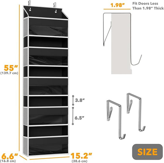 SpaceAid 1 Pack Over The Door Organizer with 5 Large Pockets and 10 Mesh Side Pockets, 5 Layers Door Organizer Hanging with Clear Window for Bedroom, Bathroom, Pantry and Nursery, Black