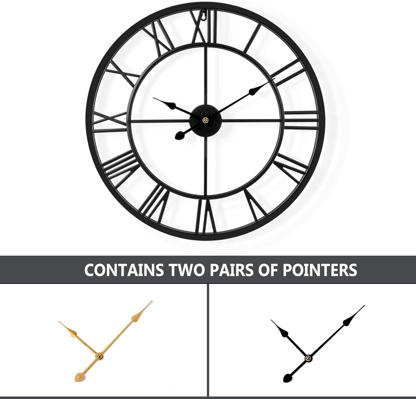 Tatub 16 Inch Large Wall Clock for Living Room Decor, Roman Numeral Modern Round Decorative Metal Large Wall Clock for Bedroom and Kitchen, Silent, Non Ticking, Battery Operated