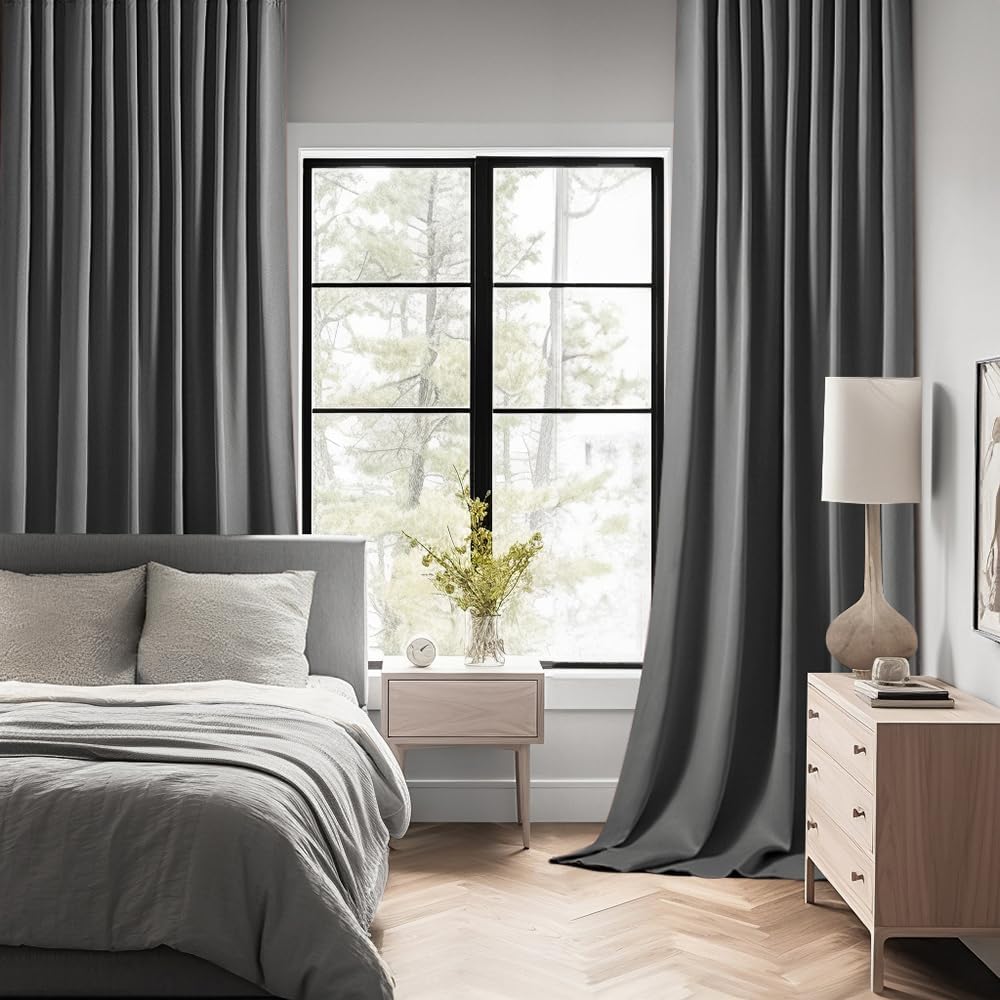 MIULEE Back Tab Grey Blackout Curtains 84 Inch Length 2 Panels Set for Living Room Bedroom Privacy, Rod Pocket/Pinch Pleated Thermal Insulated Room Darkening Light Blocking Curtains 84 Inches Long