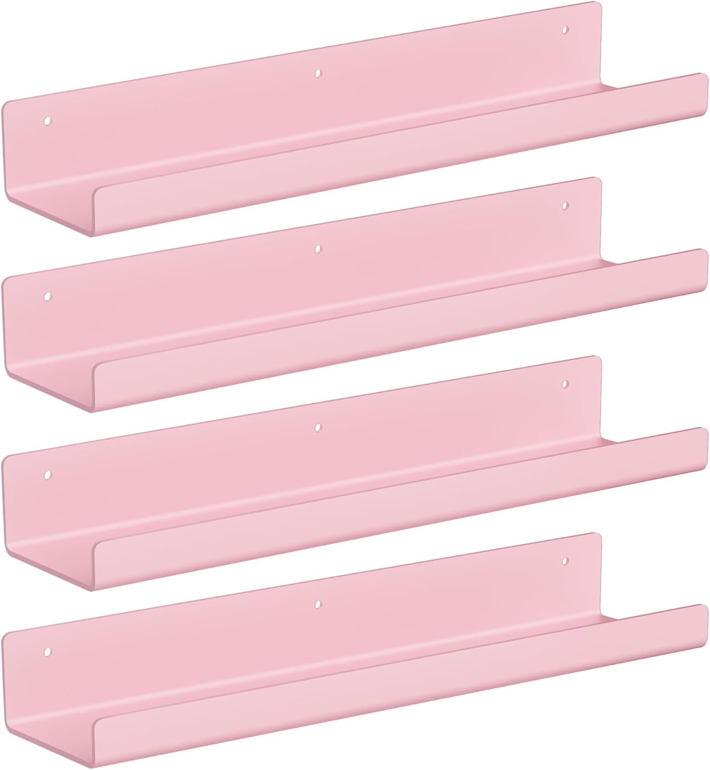 upsimples Acrylic Shelves for Wall Decor, 15" Display Shelf Perfume Organizer for Bathroom, Bedroom, Living Room, Floating Bookshelves for Kids, Pink, 4 Pack