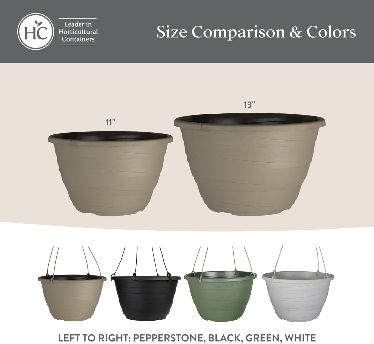 The HC Companies Wrapt Hanging Planters - Lightweight Plant Pot Hanger for Hanging Plants, Vegetables & Herbs - Outdoor & Indoor Hanging Basket for Plants (13" Pepperstone, Pack of 2)