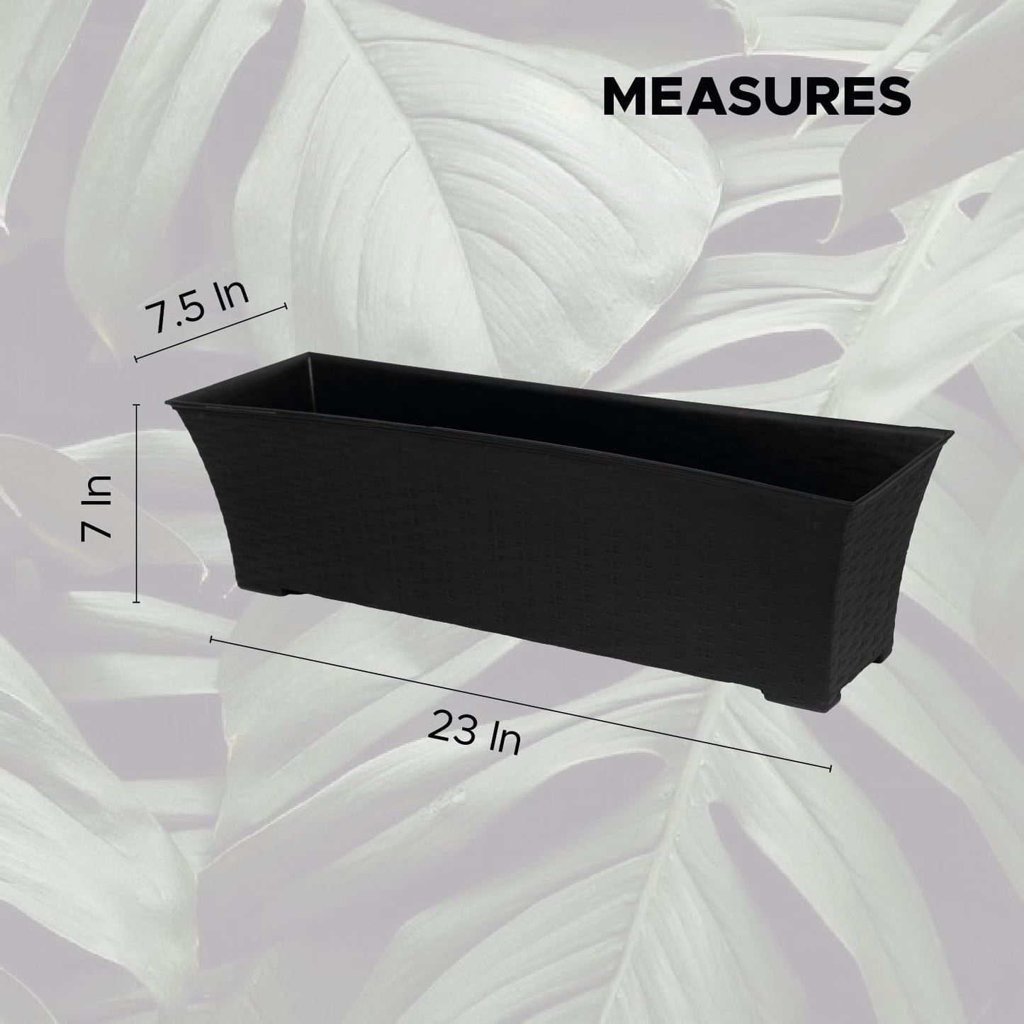 Elly Décor Set of 2 24x8 Rectangular Modern, Resistant and Self Watering Planter with Rattan-Like Finish, 24", Gray