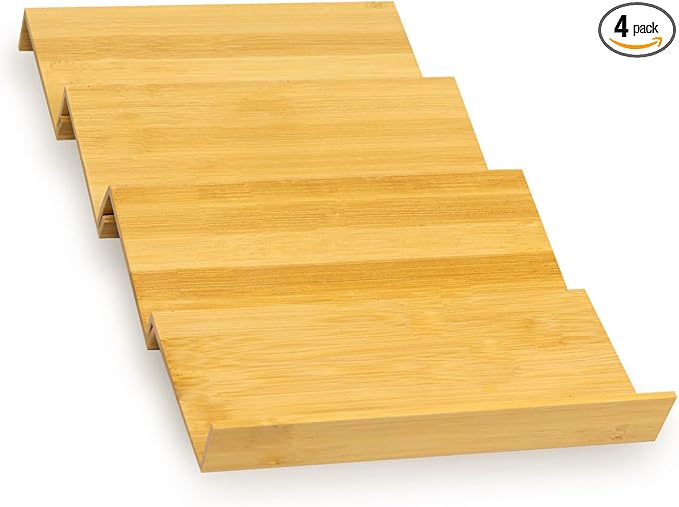 Bamboo Spice Rack For Drawer,4Pcs Tier Stackable Seasoning Storage Organizer Insert,for Kitchen Condiments Storage Insert(Jars Not Included,Combined Size:18.9" D x 9.5" W x 1.8" H）