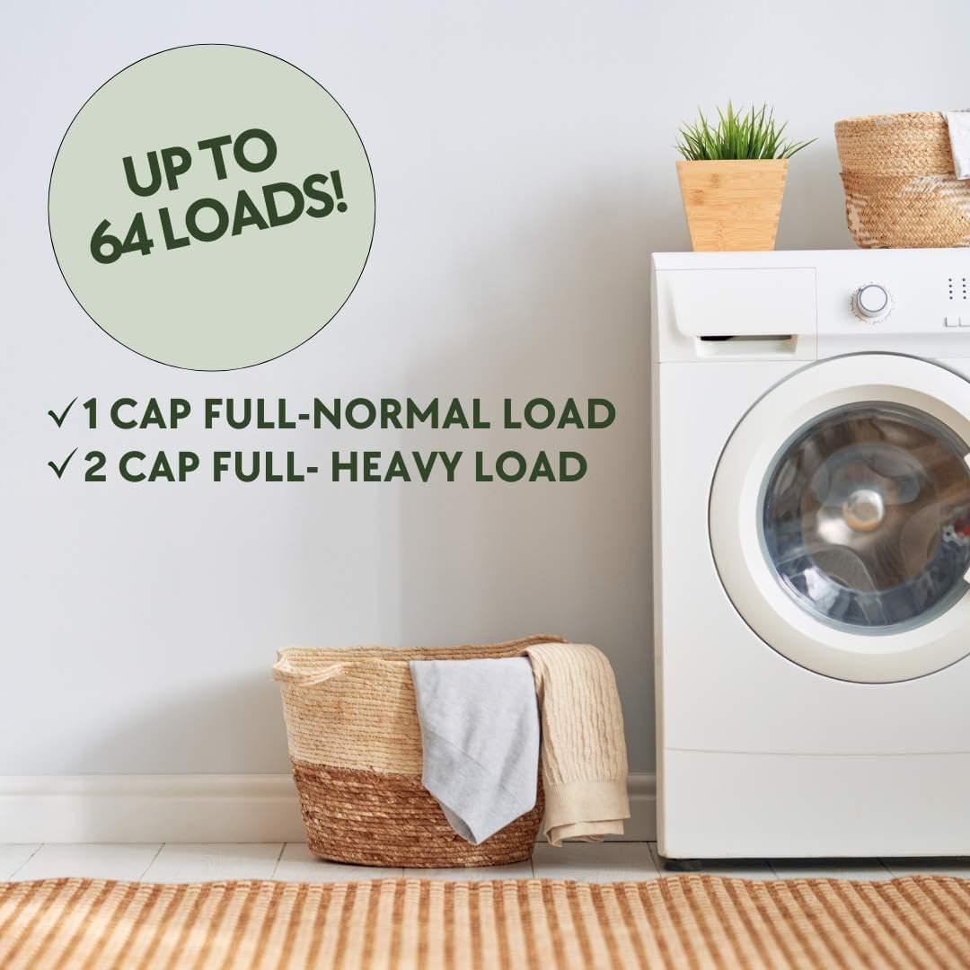 Laundry Detergent, Spring Breeze, Up to 64 Loads, 100% Natural Formula with Essential Oils, Gentle & Effective Formula Without Harsh Ingredients, Paraben & Sulfate Free, Natural Scent