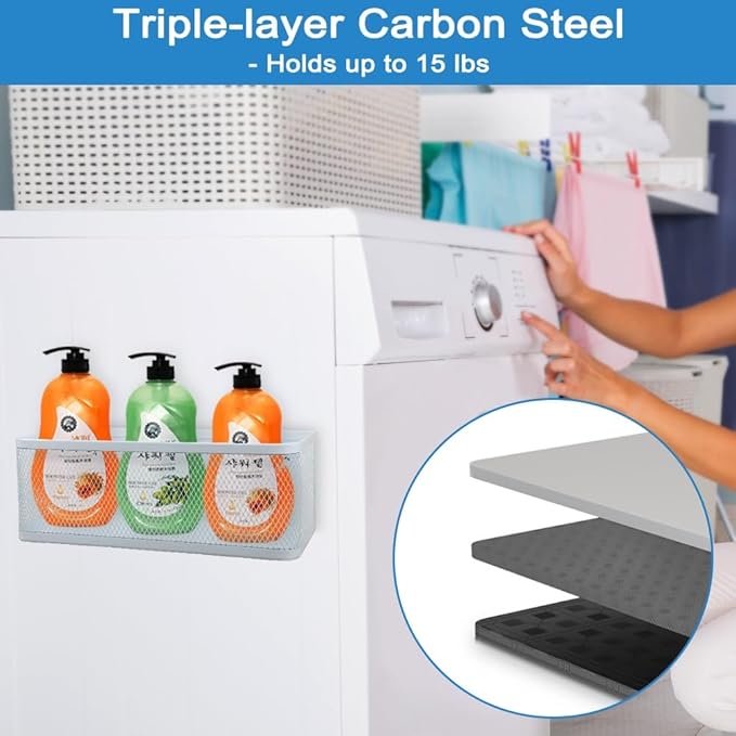 Picowe Magnetic Laundry Organizer, Extra Large Magnet Basket for Laundry Room,16.5lb Capacity Magnetic Shelf for Washer /Dryer, Fridge & Small Spaces (XL, White)