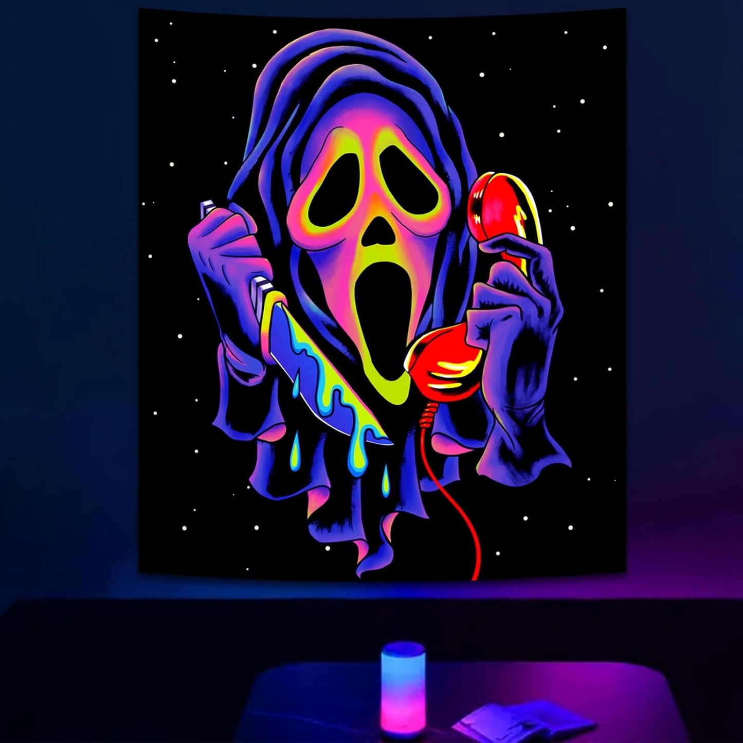 SparkLia Blacklight Horror Skull Tapestry, UV Reactive Neon Scary Face Wall Hanging, Glow in the Dark Spooky Decor for Bedroom, Gaming Room & Party - 51 x 59 inches