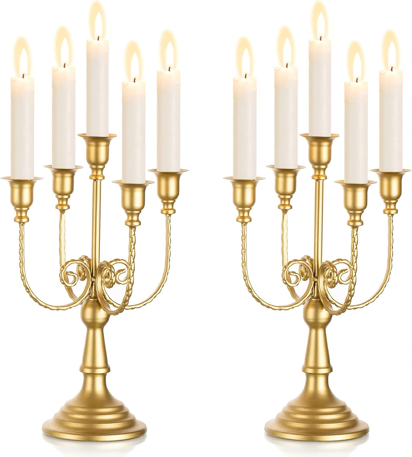 Sziqiqi Candelabra Candle Holder Gold Set of 2-5-stem Metal Candlestick Holders for Taper Candles for Centerpieces Table Wedding Birthday Fireplace Christmas Decor