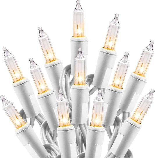 Minetom Clear Christmas String Lights 100 Count 26.5 Feet Incandescent Bulb Mini Lights for Indoor Xmas Tree Garland Birthday Wedding Party Festival Decoration, 2 Pack White Wire