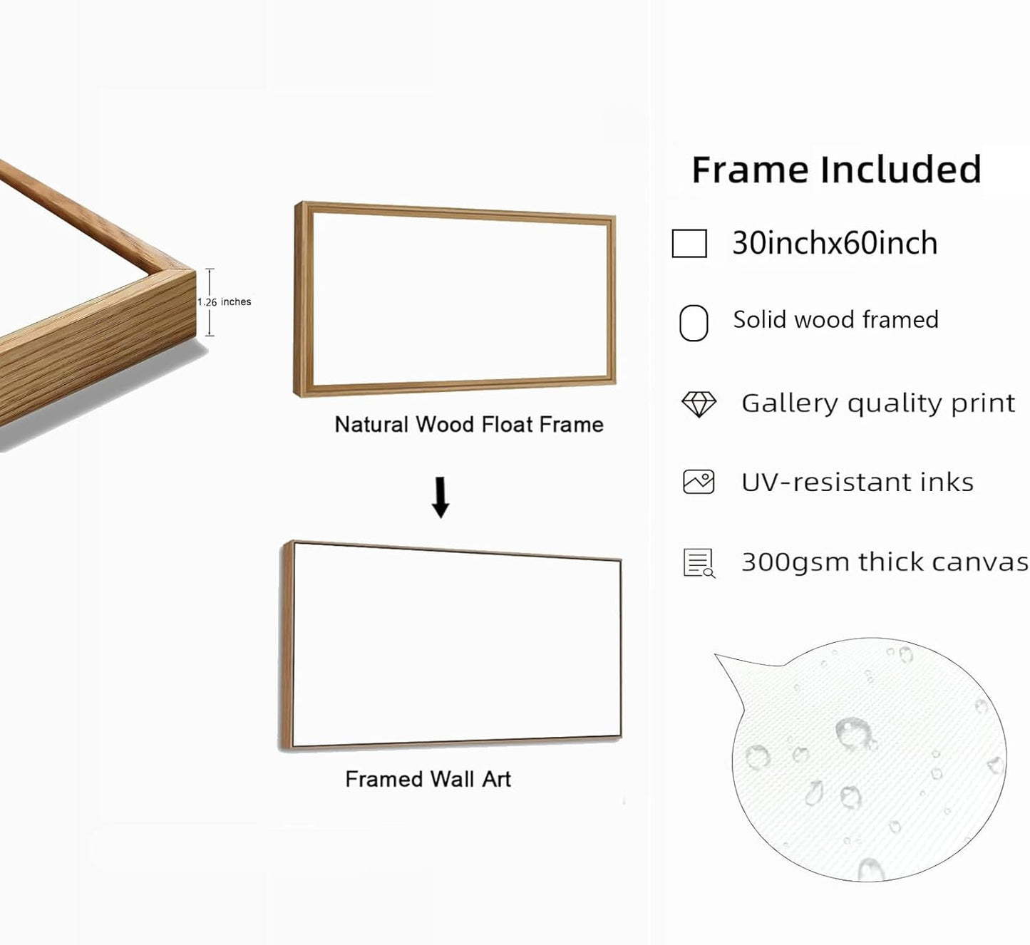 HUADAOART Wall Art Modern Zen Light Luxury Abstract Ink Landscape Background Wall Decor Canvas Print Artwork Home Decor for Living Room Bedroom 30x60 Inches（Framed）