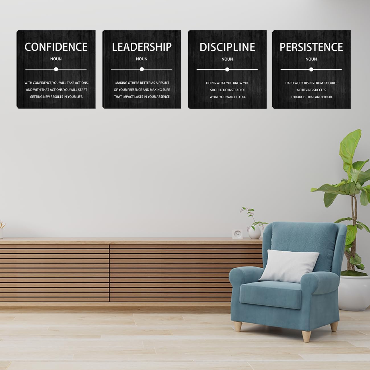 4 Pieces Motivational Wall Art Inspirational Office Quotes Wall Decor Success Quotes Wall Decor Artwork for Living Room Bedroom Home Office Wall Decoration Artwork 20”X20”X4