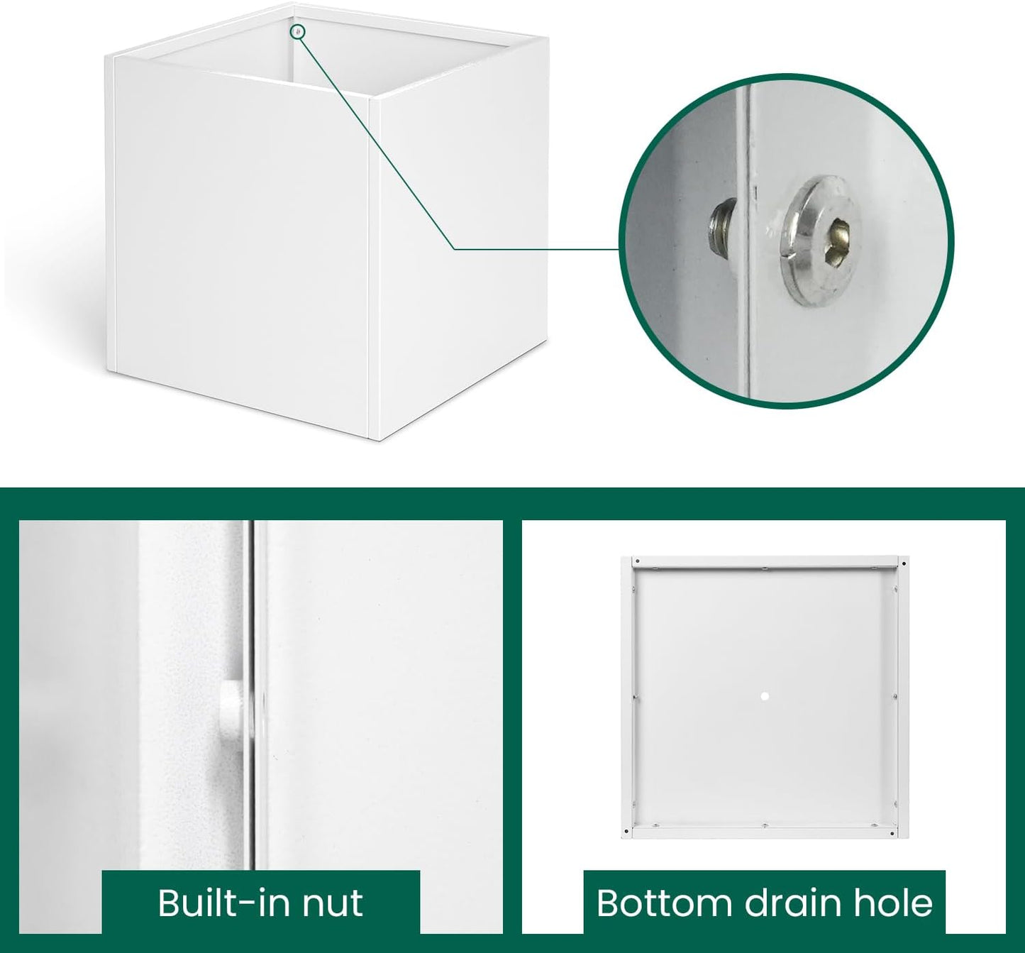 White Steel Planter Square Outdoor Planters Galvanized Steel Planter Box Indoor Metal Large Planters Cube Heavy Duty Flower Pot 16 Inch Modern Commercial Residential for Trees Patio Deck Yard Garden