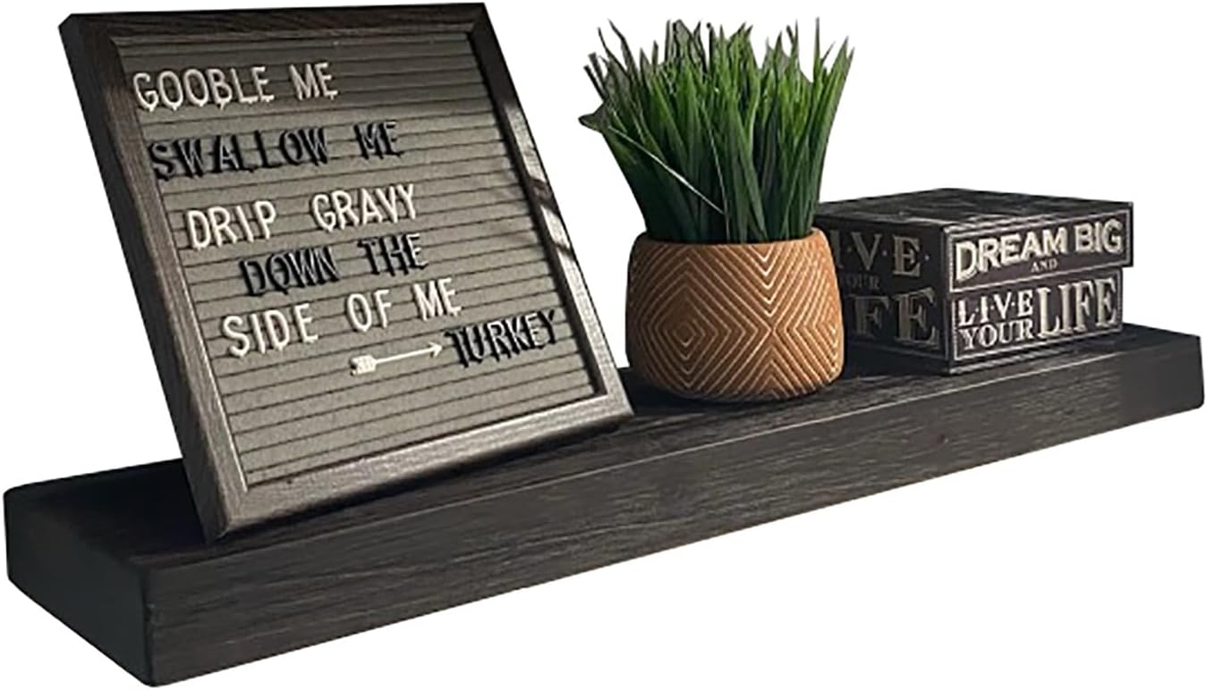 joelsantiques 30 Inch Floating Shelves for Wall - 30x6x2 in - Natural Wood, Easy Install - Heavy Duty Rustic Book Shelves - Bathroom, Kitchen, Living Room - Black