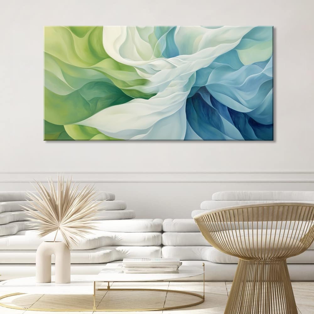 LASMOND Abstract Lines Wall Art for Living Room Canvas Prints Aqua Turquoise Blue Green Artwork Paintings Decor Bedroom Office Girl Woman (58x28 Inches)