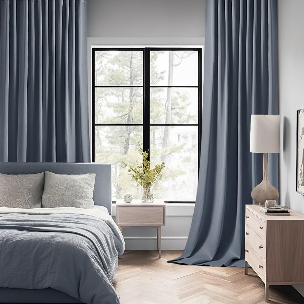 MIULEE Stone Blue Back Tab Blackout Curtains 102 Inch Long 2 Panels Set for Bedroom, Rod Pocket/Pinch Pleated Thermal Insulated Living Room Darkening Light Blocking Floor to Ceiling Drapes