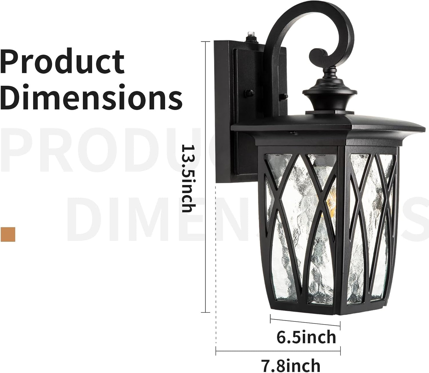 JYZ Dusk to Dawn Outdoor Wall Lantern, Craftsman Style Exterior Sconce Light with Water Ripple Glass, Traditional Porch Light Fixture Wall Mount Lamp for Front Porch Doorway Garage Patio Garden