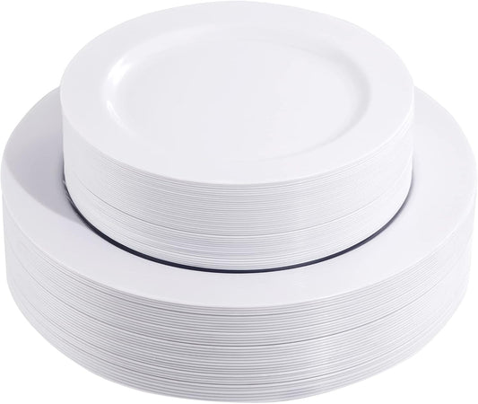 FLOWERCAT 60PCS White Plastic Plates - Heavy Duty White Disposable Plates for Birthday Party/Wedding -serve for 30 guests Include 30PCS 10.25" Dinner Plates & 30PCS 7.5" Dessert Plates for Party