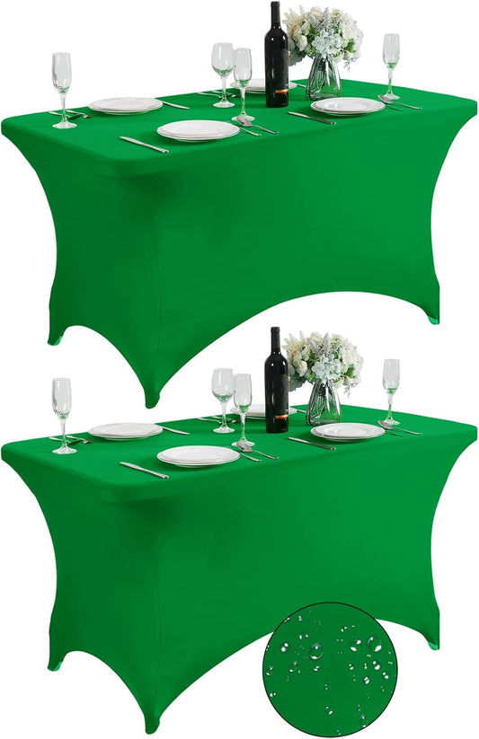 SuperO 2Pack Waterproof Spandex Table Cover for 4FT Table Universal Fitted Stretch Tablecloth for Party, Banquet, Wedding and Events-Emerald