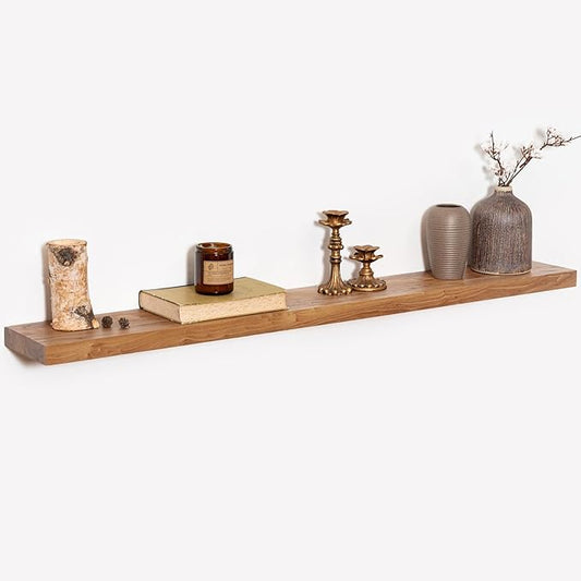 Fun Memories Rustic Elm Wood Floating Shelves for Wall, 48" Floating Shelf Wall Mounted, Long Floating Disply Shelf with Heavy-Duty Bracket for Living Room, Kitchen, Bathroom, Natural Color, Set of 1