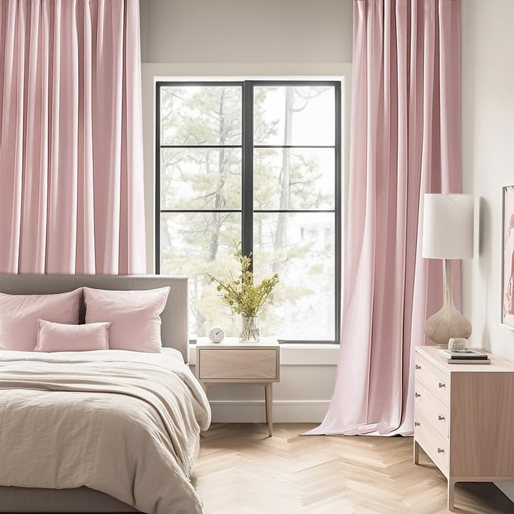 MIULEE Baby Pink Back Tab Blackout Curtains 84 Inch Length 2 Panels Set for Living Room Bedroom Privacy, Rod Pocket/Pinch Pleated Thermal Insulated Room Darkening Light Blocking Curtains 52x84 Inch