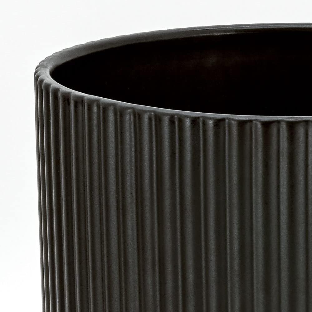 Amazon Basics Assorted Sizes Fluted Ceramic Round Planters, Set of 3, 6 inch, 8 inch, 10 inch, Black