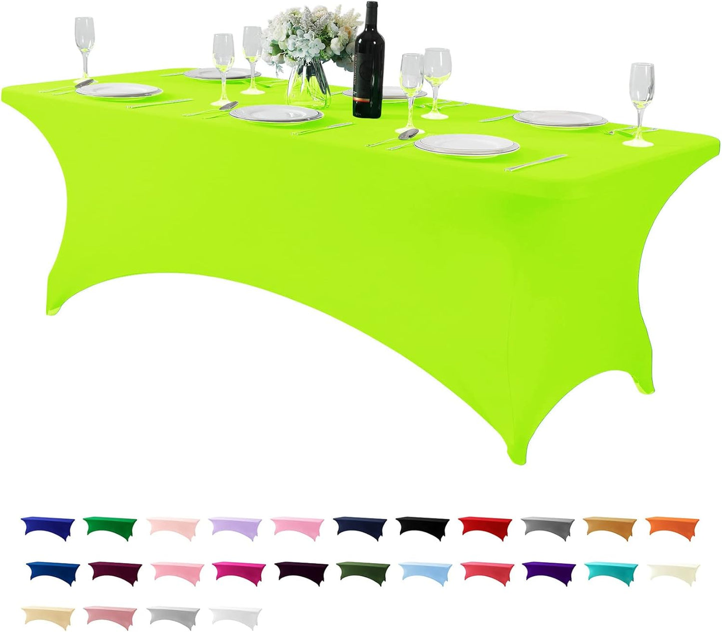 Spandex Table Cover for 8FT or 4ft or 6ft Table Universal Fitted Stretch Tablecloth for Party, Banquet, Wedding and Events-Neon Lemon