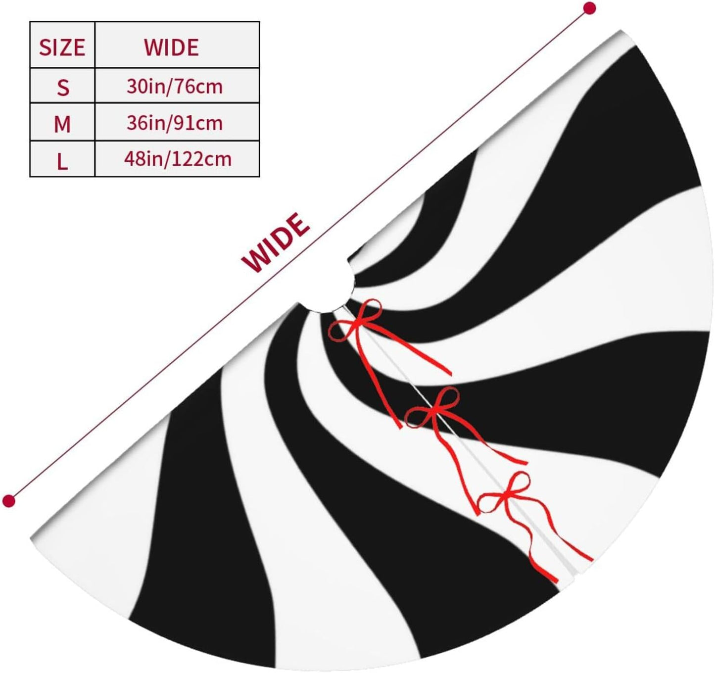 48" Black and White Peppermint Candy Christmas Tree Skirt, Tree Mat Base Cover for Xmas Festive Holiday Party Decoration Ornaments