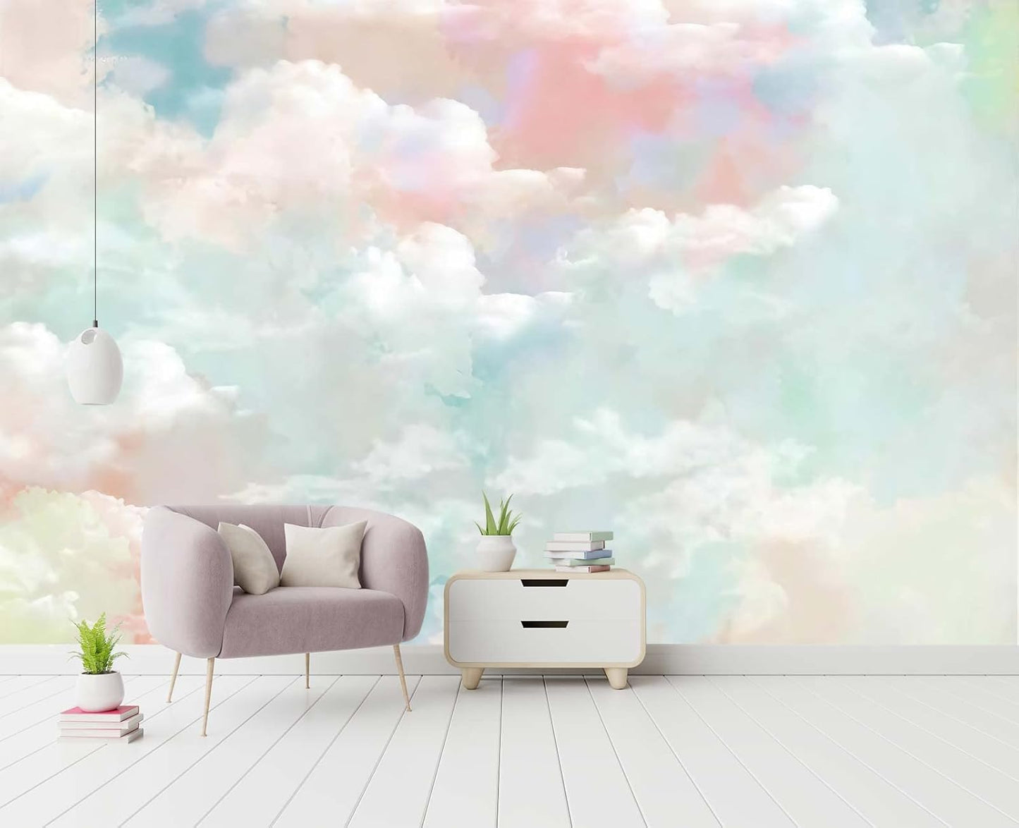 Wall Mural - 3D Wallpaper Decoration, Pink Clouds Peel and Stick, 98" x 58"