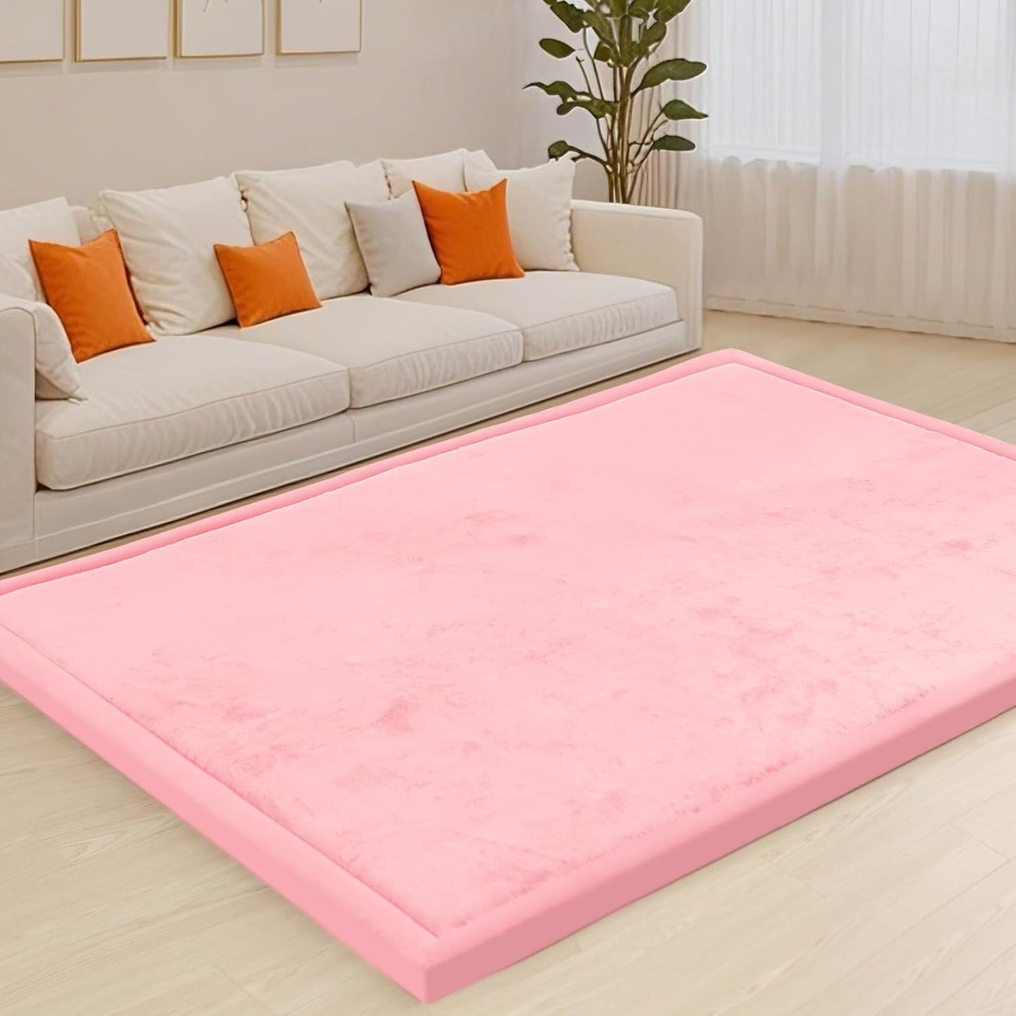 ACOMOPACK Baby Play Mat for Floor,1.3" Thick Memory Foam Area Rug for Living Room,Soft Velvet Crawling with Non-Slip Bottom for Kid,Toddler,39"×59" Tummy Time Nursery Rugs,Yoga（Pink）