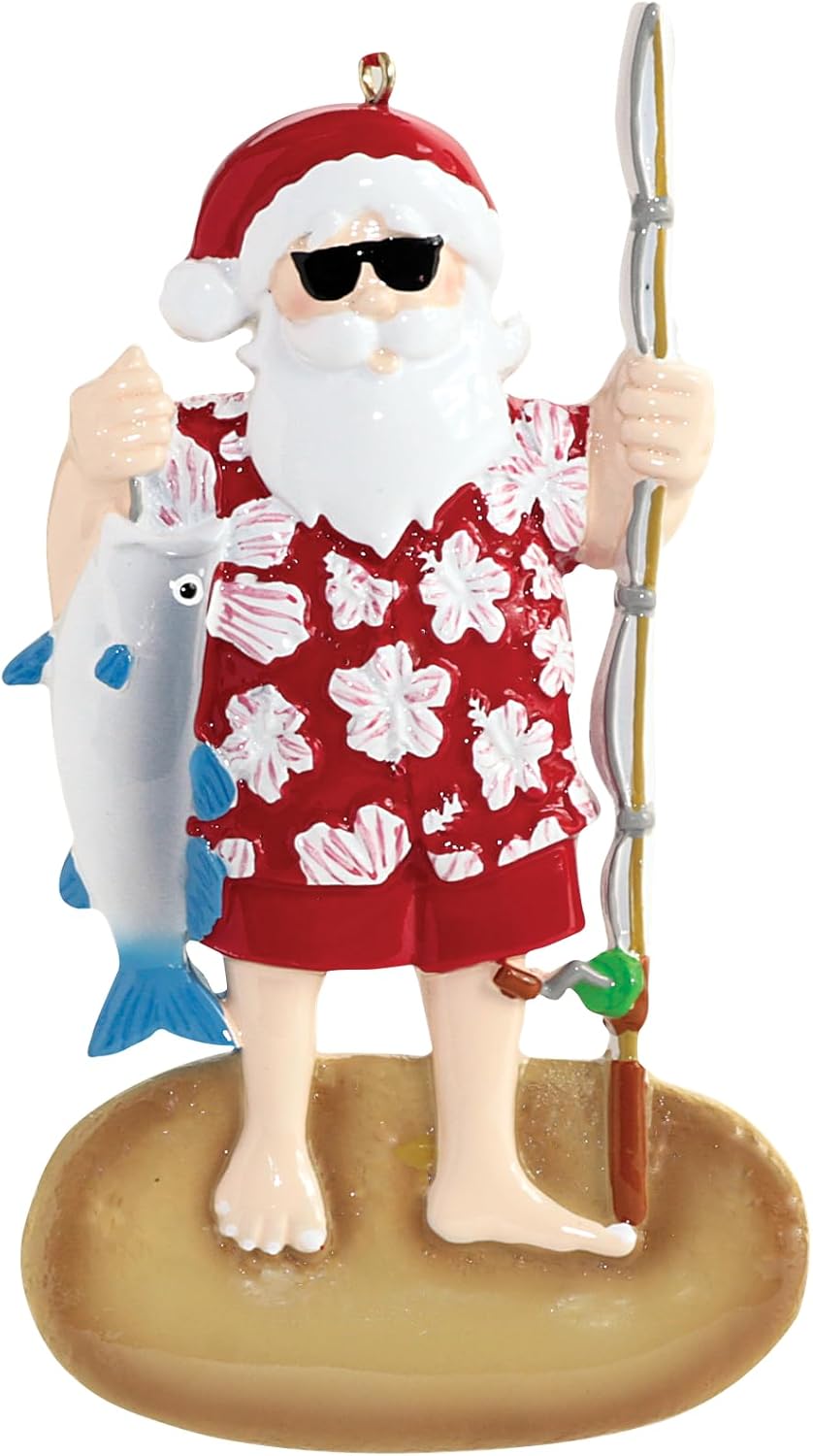 Ornaments by Elves - Personalized Fisherman Santa Christmas Ornament 2024 - Customized Fishing Santa Claus Hanging Decor for Tree in Giftable Packaging