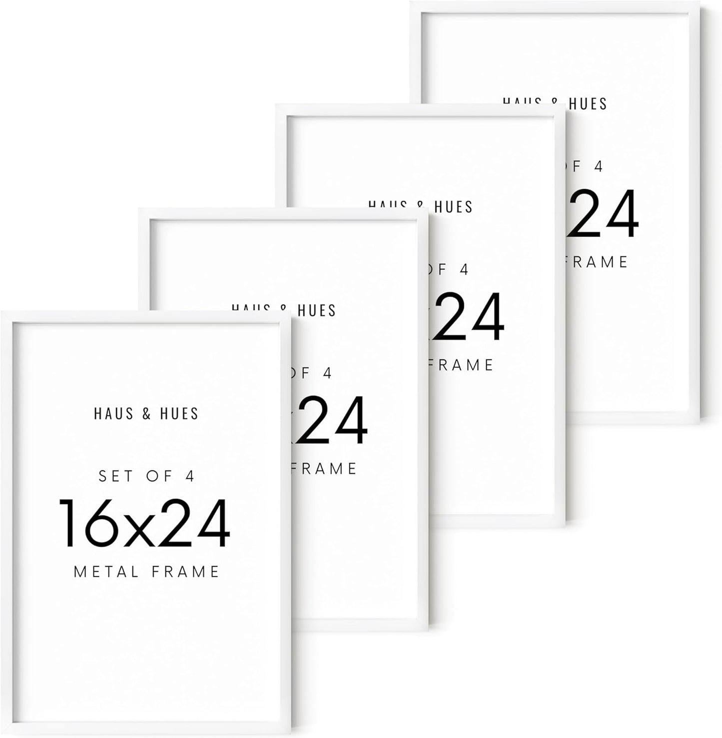 HAUS AND HUES 16x24 White Metal Picture Frames - Features Premium Aluminum, Vertical & Horizontal Hang, Shatterproof Plexiglass - Perfect for Home, Room, Office (16x24 in, White, Set of 4)