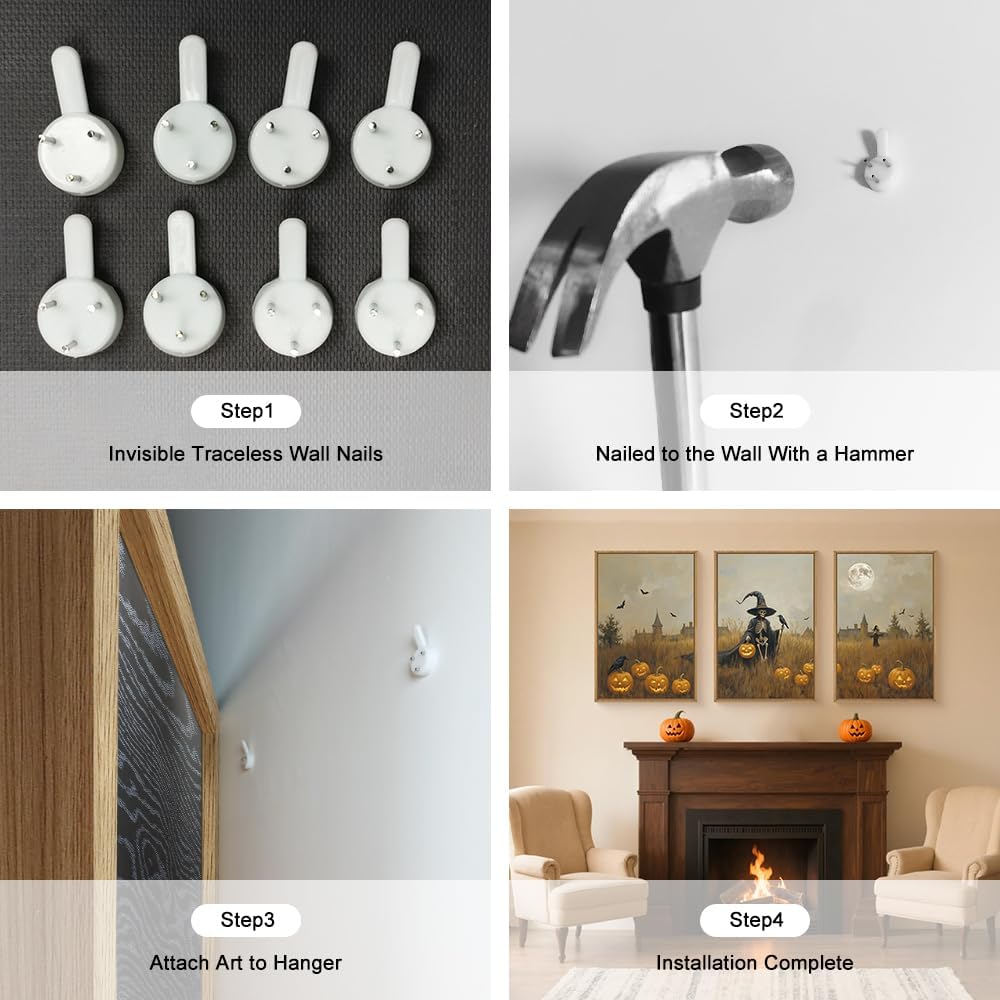 Celestdeco Halloween Ghost Reaper Framed Wall Art Set, Scary Witchy and Pumpkin Wall Decor, Horror Night Wall Painting, Full Moon Bats Art Prints for Living Room,Bedroom,Halloween Themed Party Decoration-16"×24"×3