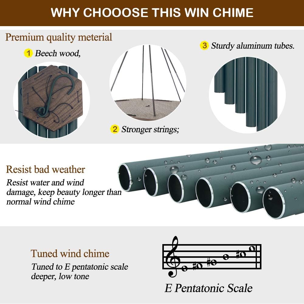 Sympathy Wind Chimes Outdoor Deep Tone,36Inch Melody Wind Chimes Large with 6 Heavy Tubes Tuned Bass Tone,Memorial Windchimes Personalized for Mother Father,Garden Decor Chime,Forest Green
