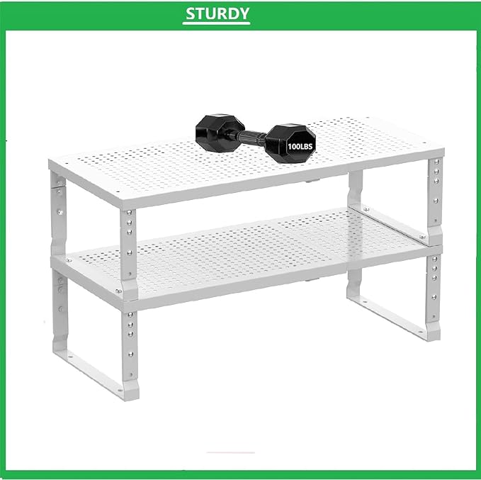 Metal Stackable Expandable Storage Shelf - Multi-Functional Home Storage Shelf, Suitable for Kitchen, Cabinet，Bathroom, Office, Garage, etc.（1PACK/White/Large