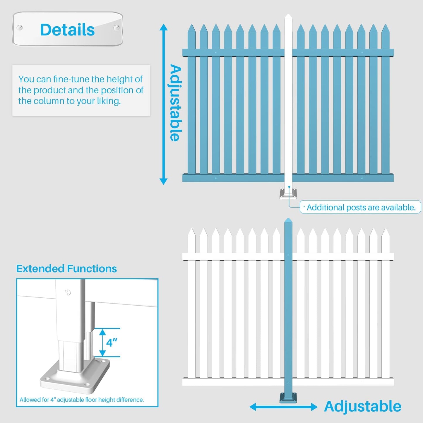 Patio 4 Sets Vinyl Picket Fence Panels 30" H x 84" W White PVC Decorative Fence for Front Yard Porch Patio Deck Pool Air Conditioner Fence Safety Dog Fence (34 Pickets, Straight)