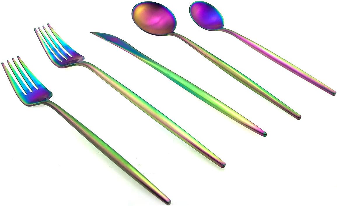 20-Pieces Luxury Rainbow 18/10 Stainless Steel Flatware Set, Matte Finish, Service for 4