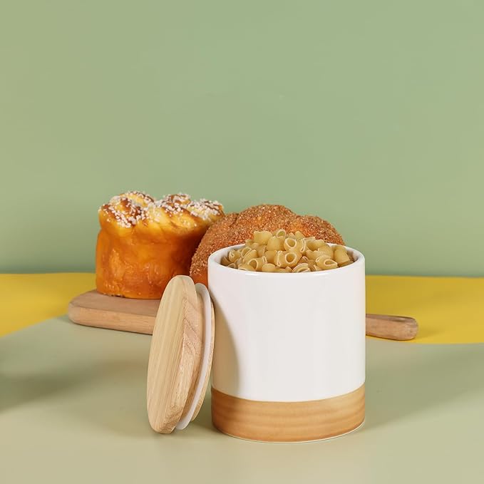 LEETOYI Ceramic Food Storage Jar with Seal Lid,Kitchen Canisters for Countertop, Serving for Ground Coffee, Tea, Sugar, Salt and More 31 Oz White