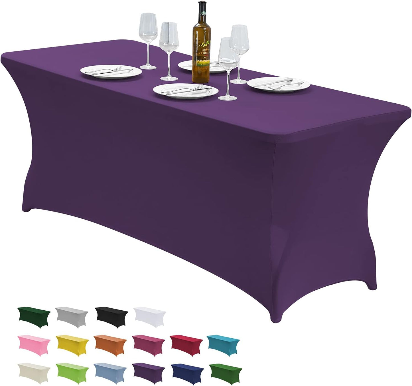 CWK 8FT Waterproof Stretch Spandex Table Cover for Rectangular Tables - Elastic Fitted Tablecloth for Folding Tables,Wrinkle Resistant Table Cloth for Parties, Weddings, Banquets & Events (Dark Puple)
