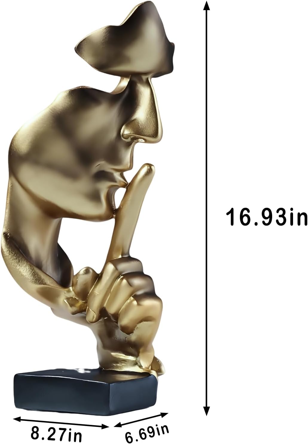 aboxoo Thinker Statue, Silence is Gold Abstract Art Figurine, Modern Home Resin Sculptures Decorative Objects Shelf Decor,Tabletop for Home Decor,Man Office Study Desk Statue (Large Gold)