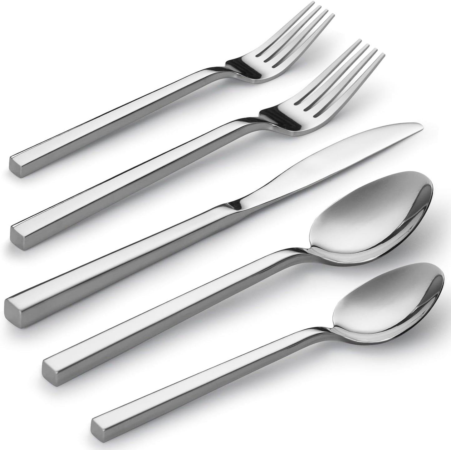 Alata Cube 20-Piece Forged Stainless Steel Flatware Set Cutlery Set,Silverware Set Service for 4,Mirror Finish,Dishwasher Safe