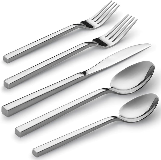 Alata Cube 20-Piece Forged Stainless Steel Flatware Set Cutlery Set,Silverware Set Service for 4,Mirror Finish,Dishwasher Safe