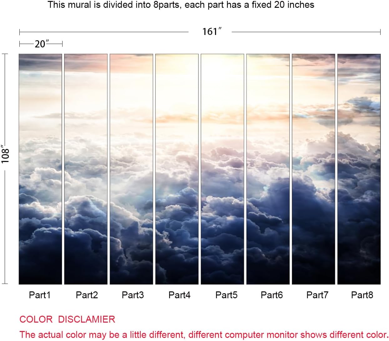 Daybreak Sunshine Cloud Wallpaper Large Wall Mural for Bedroom Livingroom (Not Peel n' Stick)
